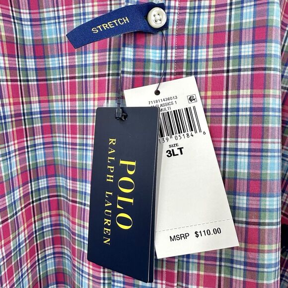 Polo Ralph Lauren Mens Shirt 3XLT Button Up Plaid Multicolor Pink Stretch NEW - Picture 8 of 12